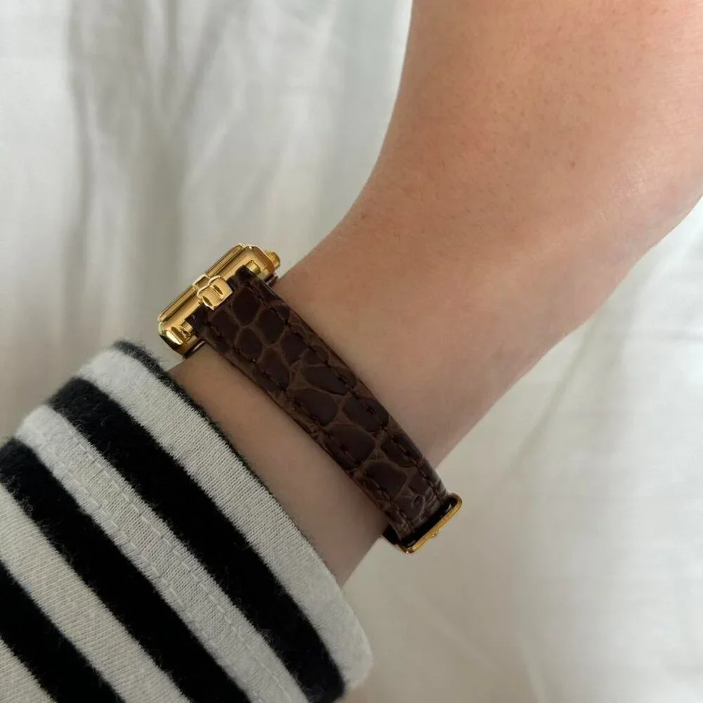 SKU:0129‎ vintage style gold mini watch brown leather strap + in a gift box